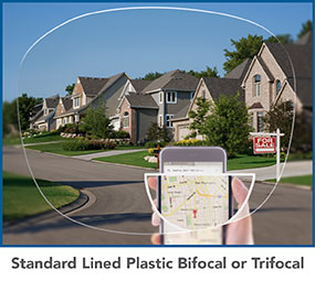 Standard Lined Plastic Bifocal or Trifocal.